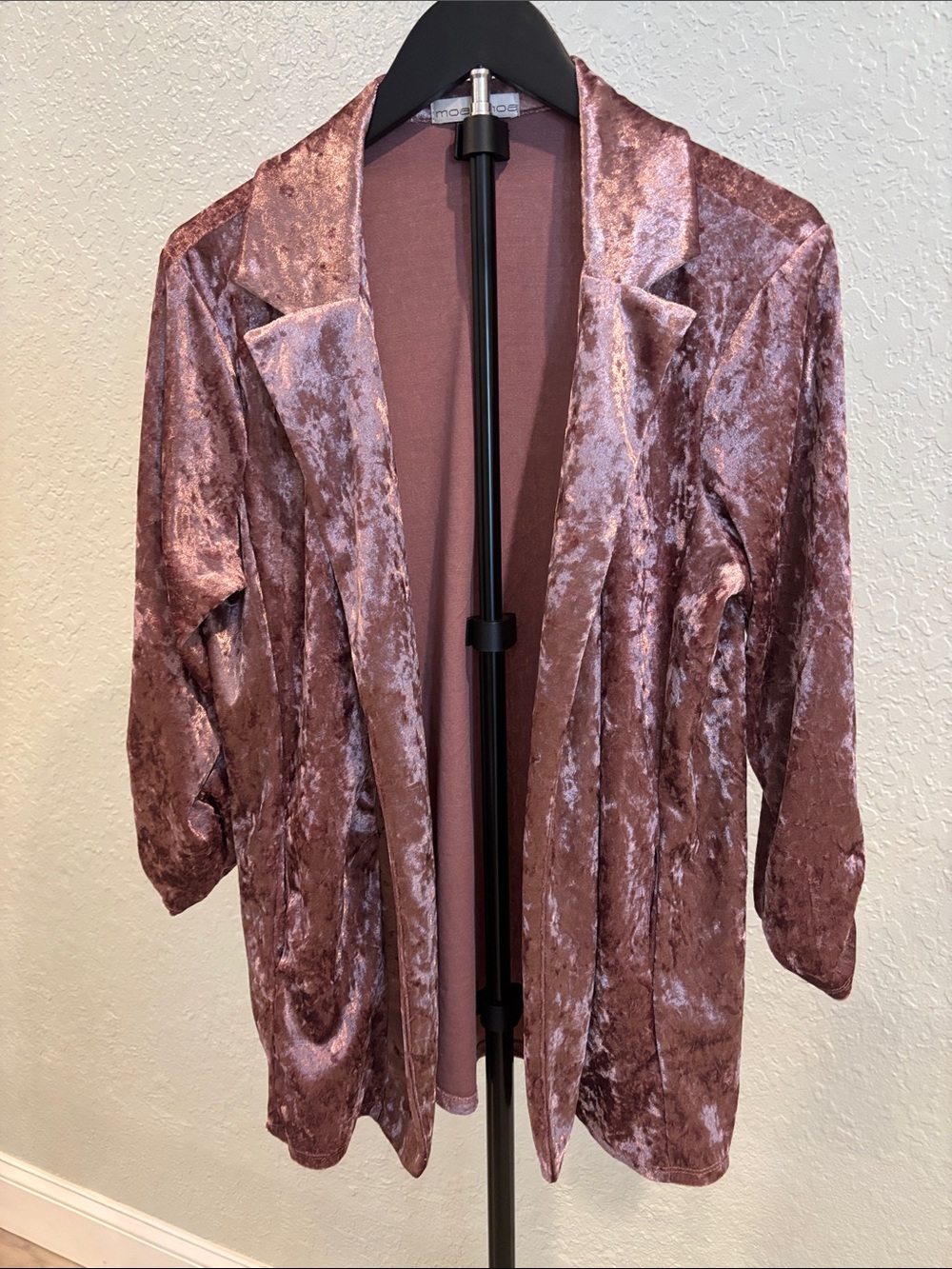 Moa Moa Crushed Velvet Blazer 3/4 Ruched Sleeve Dusty Rose Size L